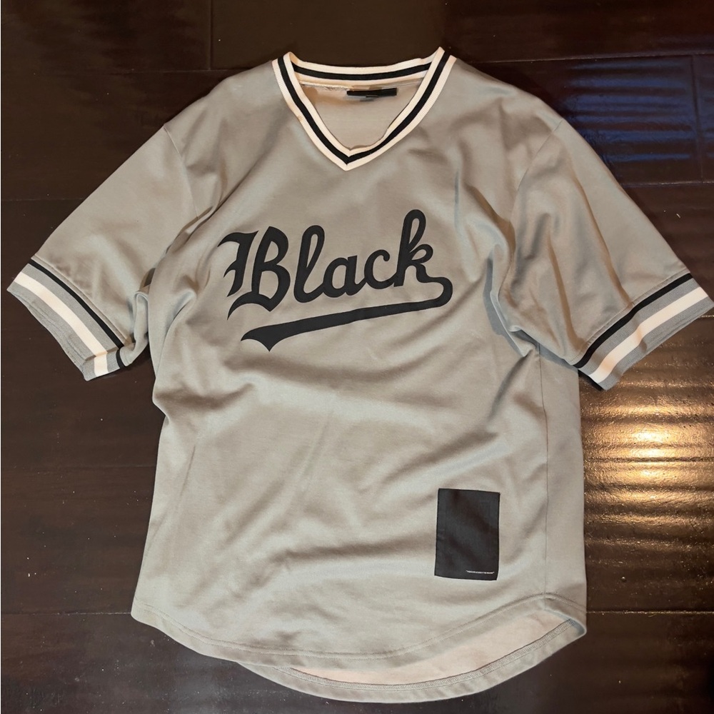 Black Scale Gray and Black Jersey with V-neck and Script Design